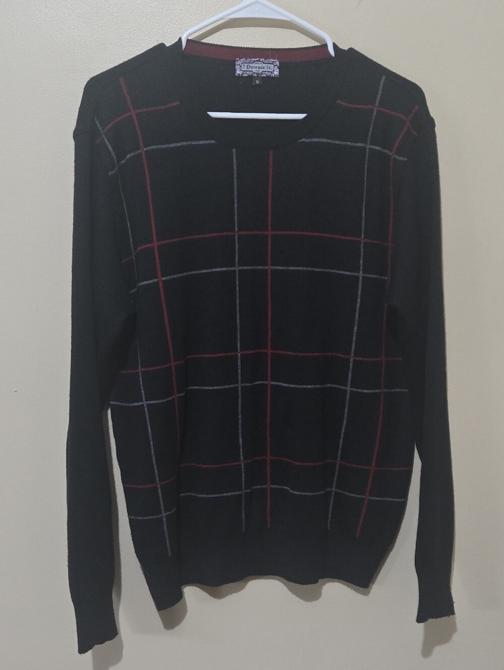 7 Downie St. Wool Blend Windowpane Plaid Sweater